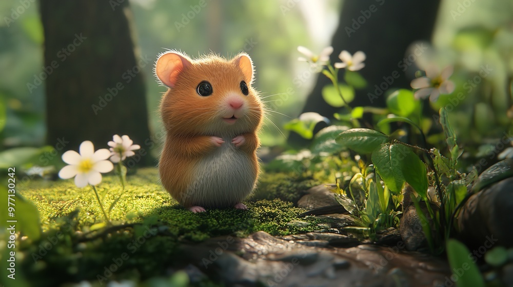 Fototapeta premium Cute Syrian hamster standing up looking curious
