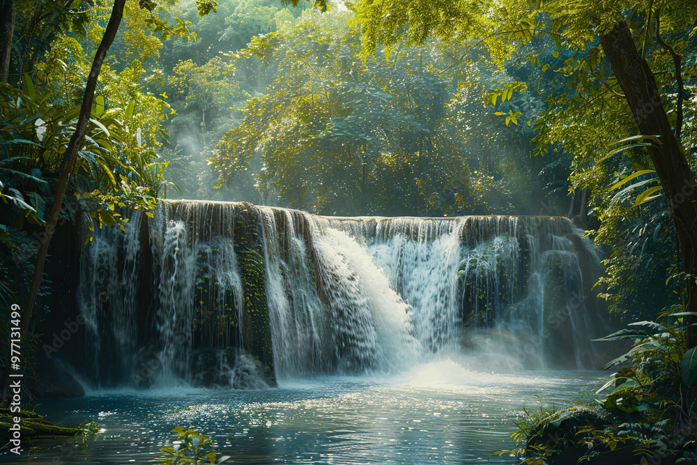 Generative ai on theme of beautiful majestic waterfall in natural nature, national park attraction Generative ai on theme of beautiful majestic waterfall in natural nature, national park attraction