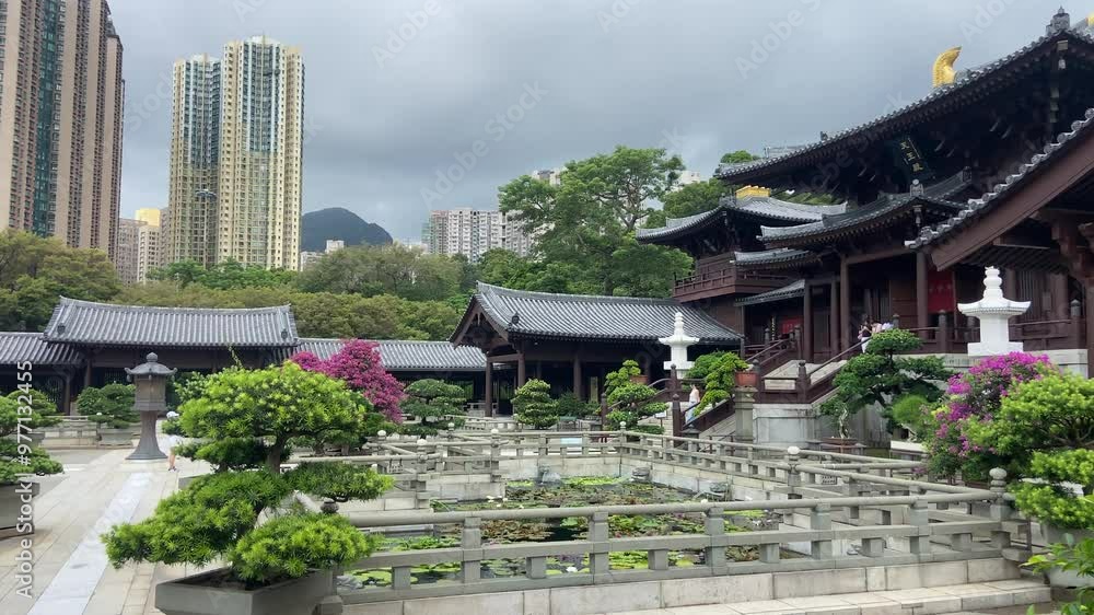 Traditional Chinese nunnery in middle of big city of Hong Kong Traditional Chinese nunnery in middle of big city of Hong Kong