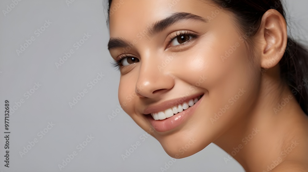 A confident woman smiles softly, showcasing her glowing skin post-microdermabrasion at a state-of-the-art aesthetic center A confident woman smiles softly, showcasing her glowing skin post-microdermabrasion at a state-of-the-art aesthetic center