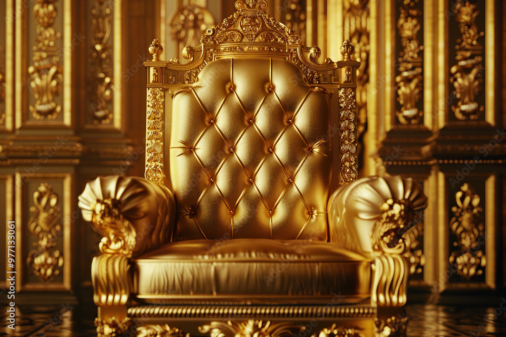 Fantastically beautiful throne of power of king or queen in throne room for coronation Fantastically beautiful throne of power of king or queen in throne room for coronation