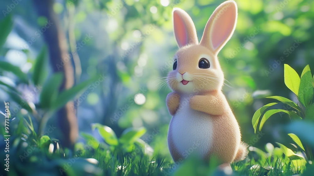 Adorable rabbit nibbling on grass in a peaceful meadow Adorable rabbit nibbling on grass in a peaceful meadow