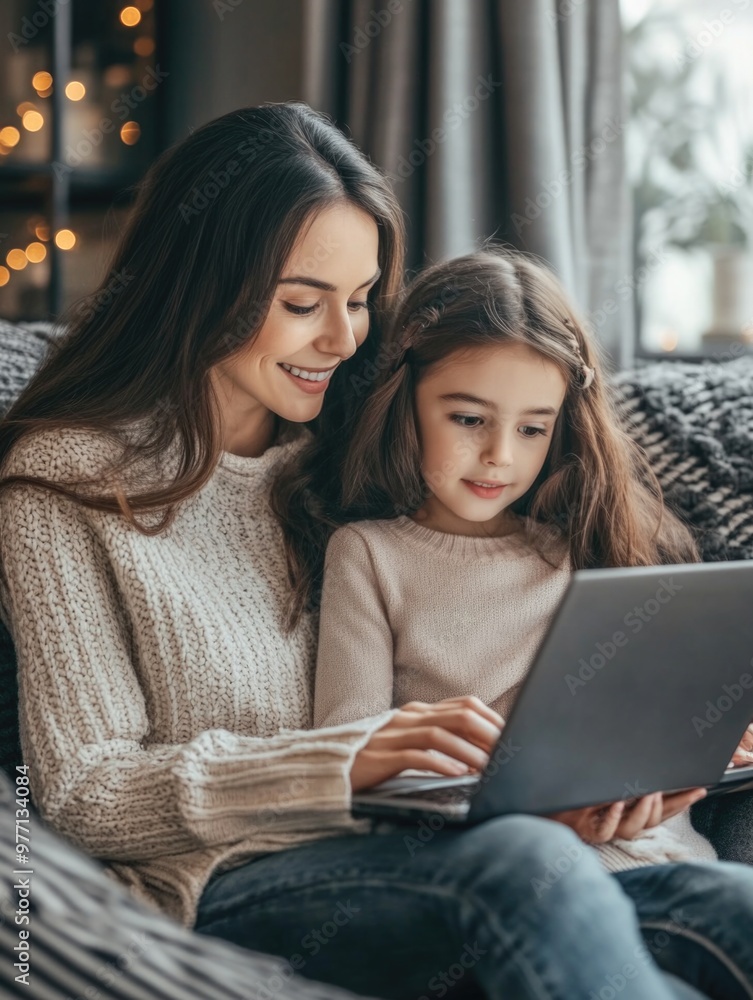 Mother and Child Indoors with Laptop Mother and Child Indoors with Laptop