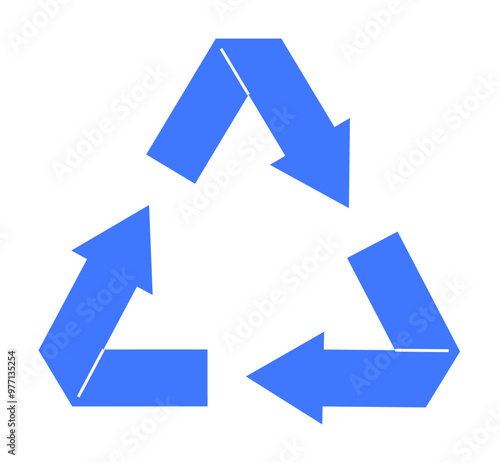 Three blue arrows forming a triangle, symbolizing recycling. Ideal for eco-friendliness, sustainability, environmental conservation, recycling awareness, waste reduction. Clean, minimalist, modern.