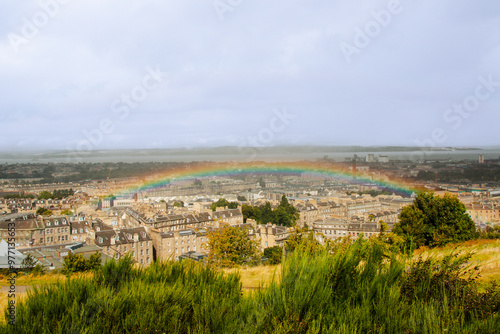 rainbow over the city of edinburgh scotland