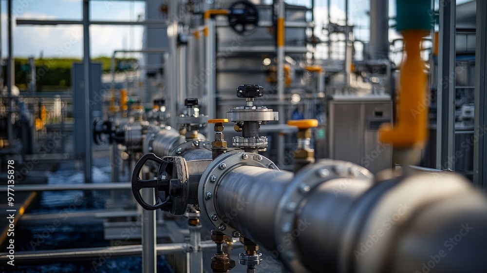 Detailed view of the equipment at a wastewater treatment plant. Detailed view of the equipment at a wastewater treatment plant.