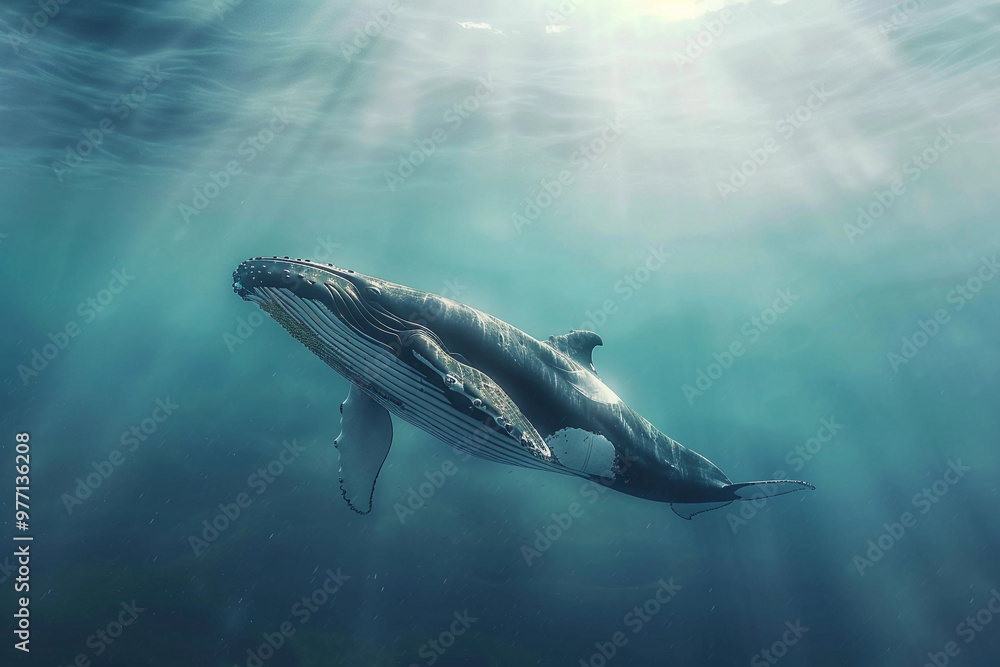 Fantastically beautiful majestic huge whale in ocean Fantastically beautiful majestic huge whale in ocean