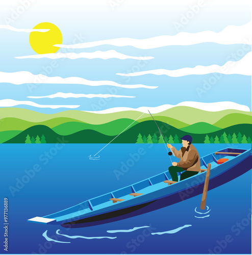 fishing man on a boat.eps