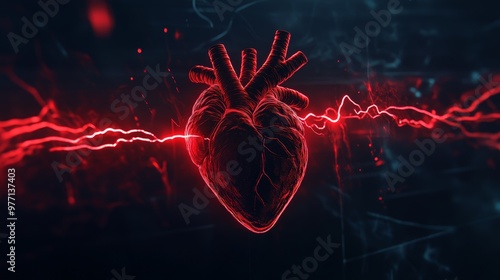 In a high-resolution medical graphic, a human heart is depicted with red pulse lines radiating outward, emphasizing the concept of heart health and cardiology. 