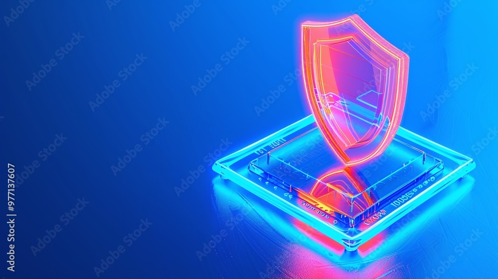 A neon shield icon symbolizing security and protection in a digital world. Ideal for technology and safety themes. A neon shield icon symbolizing security and protection in a digital world. Ideal for technology and safety themes.