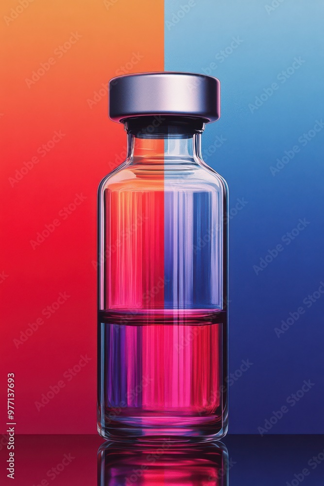 A vibrant glass bottle showcasing a stunning gradient against colorful backgrounds A vibrant glass bottle showcasing a stunning gradient against colorful backgrounds