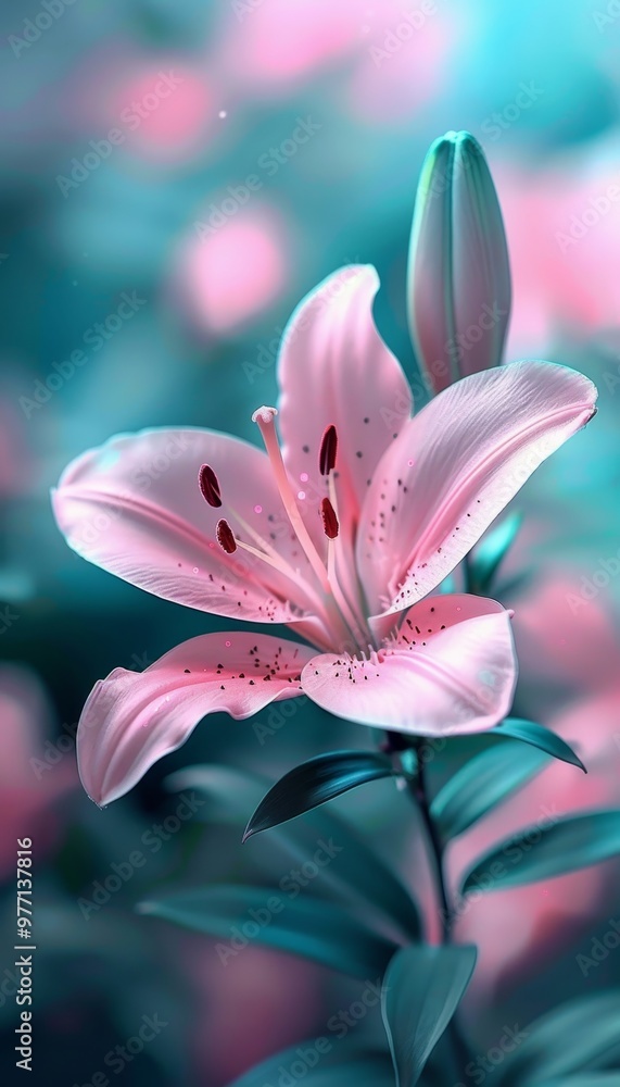 Fototapeta premium Pink Lily Flower Blooming in Garden, Floral Background, Spring Nature, Macro Photography