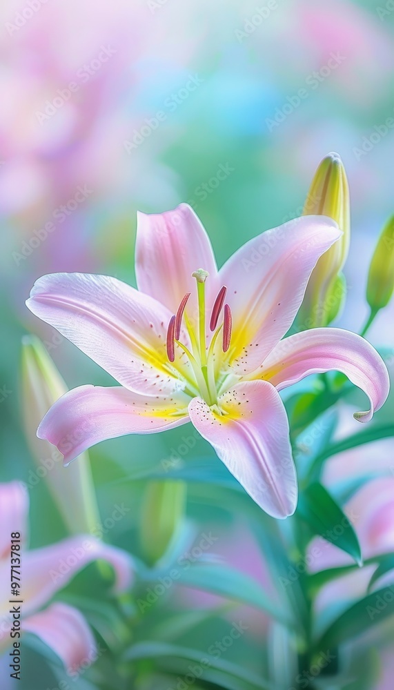 Elegant Pink Lily on a Soft Focus Background, Spring Flower, Lilium, Nature Beauty, Floral Design Elegant Pink Lily on a Soft Focus Background, Spring Flower, Lilium, Nature Beauty, Floral Design