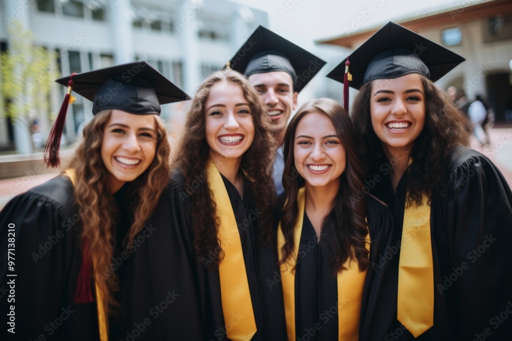 Group portrait of smiling diverse female graduates Group portrait of smiling diverse female graduates