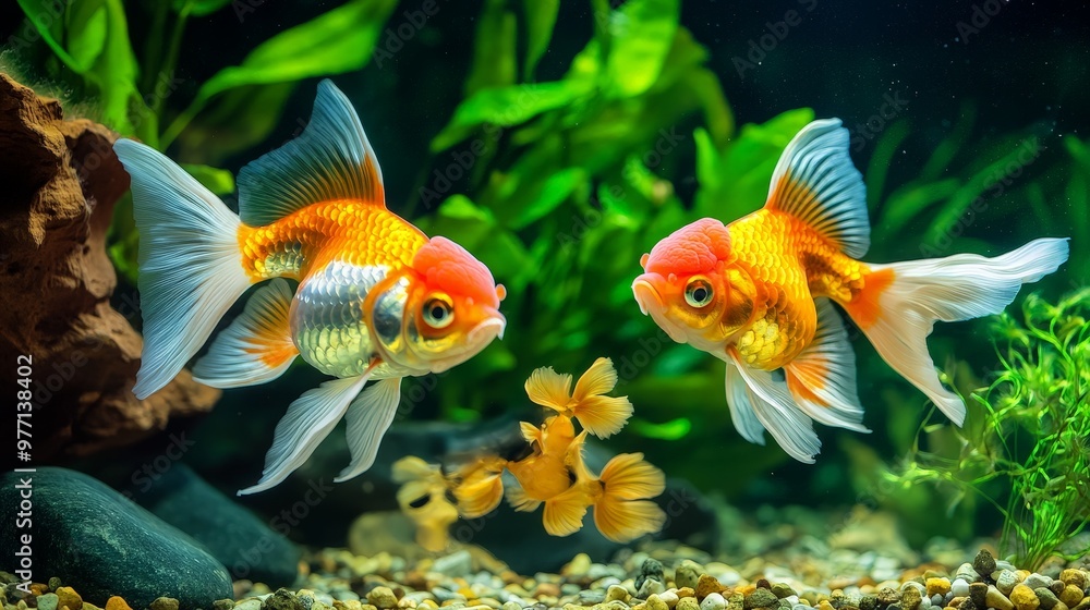 In the serene environment of the aquarium fish tank, the Oranda goldfish moves with a graceful elegance. Its vibrant colors and delicate fins create a stunning visual effect. In the serene environment of the aquarium fish tank, the Oranda goldfish moves with a graceful elegance. Its vibrant colors and delicate fins create a stunning visual effect.