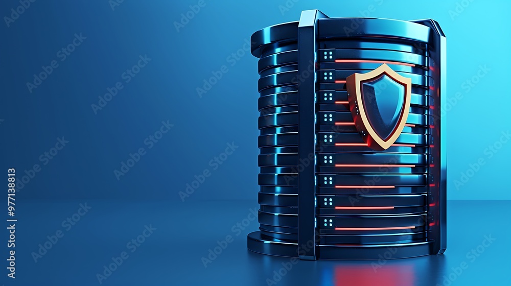 A secure data storage unit with a shield symbol, representing protection and safety in digital environments. A secure data storage unit with a shield symbol, representing protection and safety in digital environments.