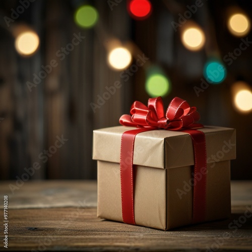 Wallpaper Mural red gift box on a wooden background Torontodigital.ca