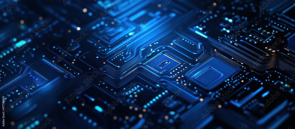 Circuit Board with Glowing Blue Lines Circuit Board with Glowing Blue Lines
