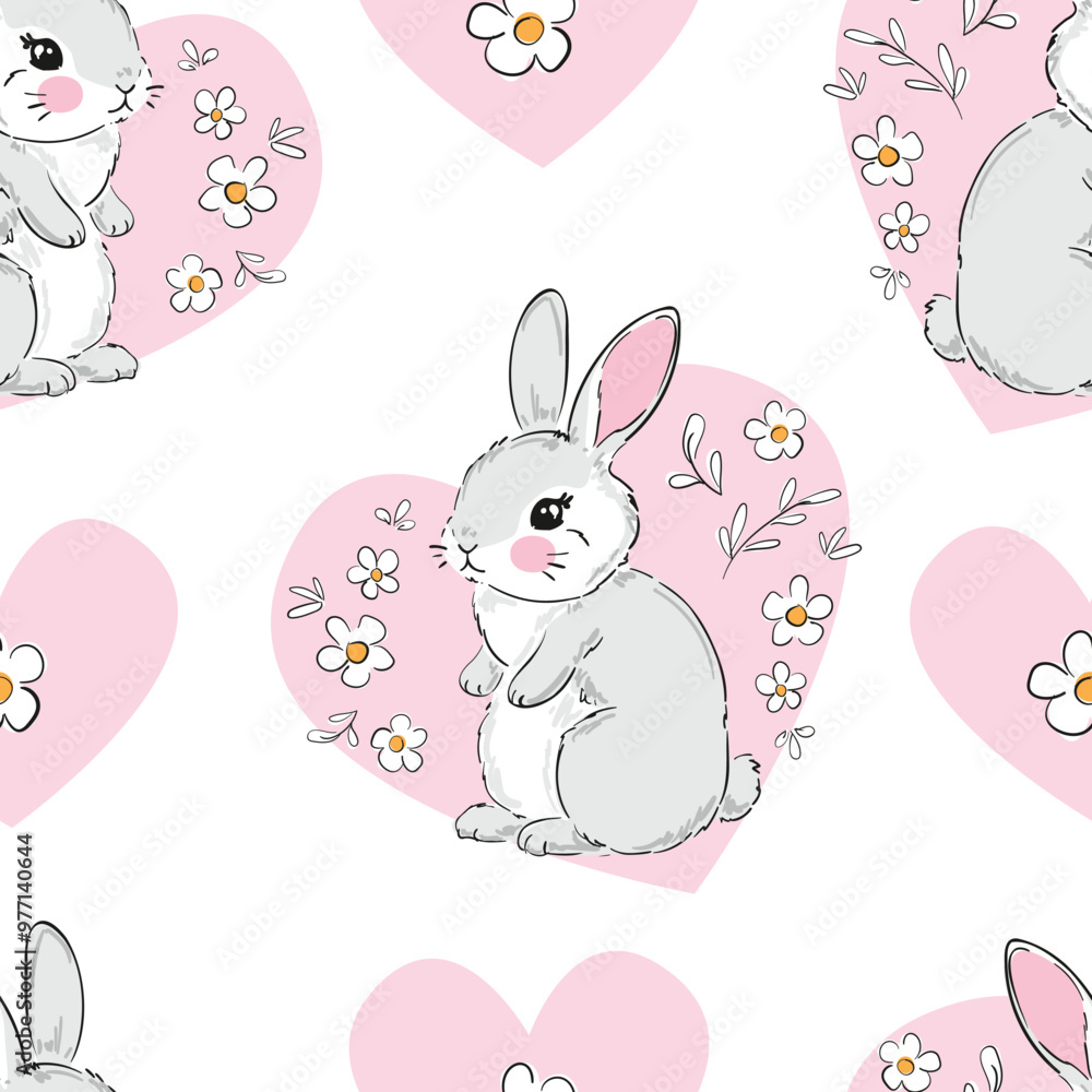 Cute rabbits and flowers background vector seamless pattern Cute rabbits and flowers background vector seamless pattern