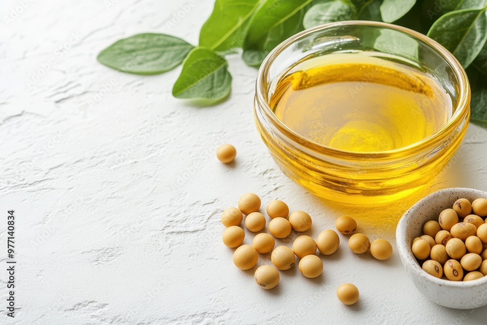 fresh soybeans and a dash of soybean oil on a white background, ideal for high-heat cooking, soybean oil promotional image fresh soybeans and a dash of soybean oil on a white background, ideal for high-heat cooking, soybean oil promotional image