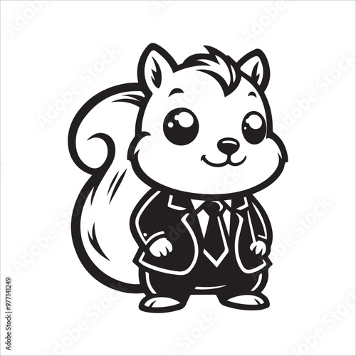 Cartoon squirrel, wearing a tiny suit and tie vector illustration silhouette