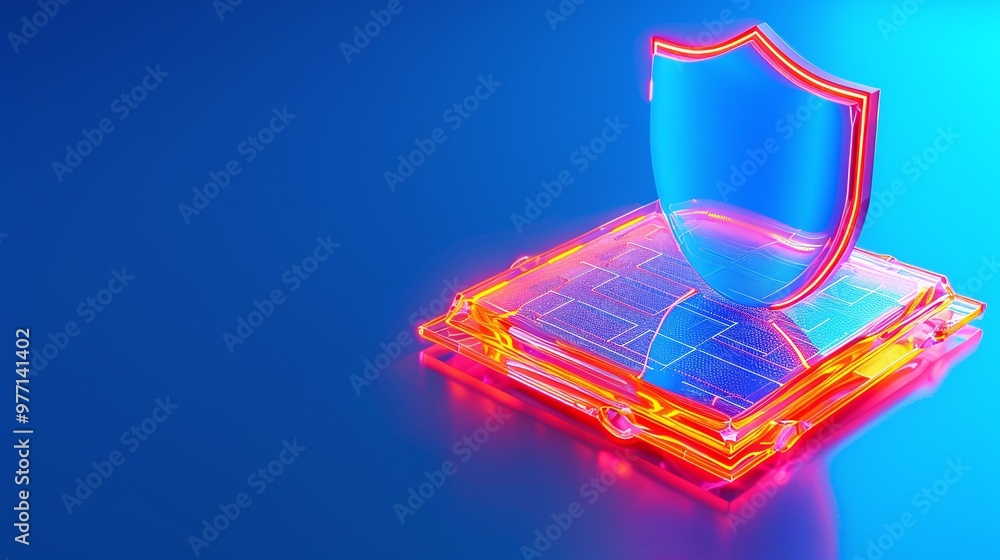 A vibrant, neon representation of cybersecurity featuring a shield over a digital circuit board, symbolizing data protection. A vibrant, neon representation of cybersecurity featuring a shield over a digital circuit board, symbolizing data protection.