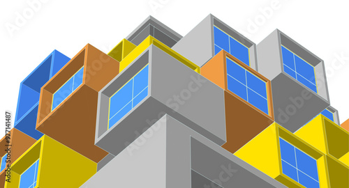 architecture modular facades 3d illustration