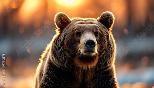 Graceful bear paw in motion, illuminated by warm sunset light, surrounded by soft focus and bokeh, capturing elegance and beauty in isolation photo