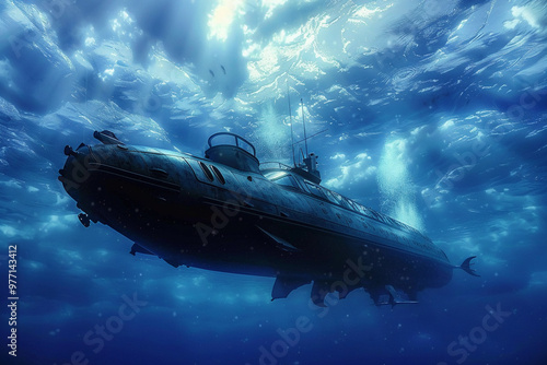 Wallpaper Mural Beautiful large bathyscaphe floating in middle of ocean during exploration Torontodigital.ca