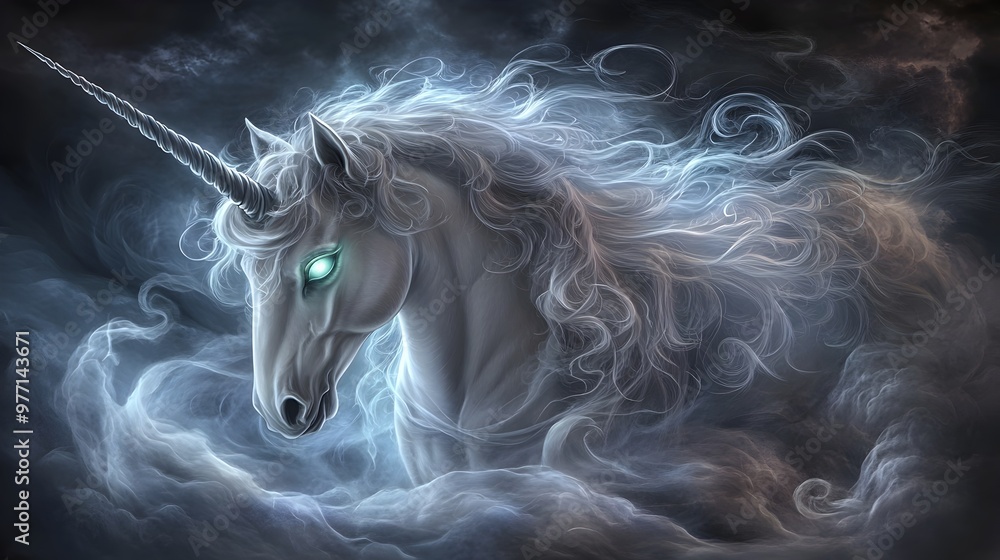 Ethereal Unicorn Enveloped in a Swirling Mist of Dark Magic Ethereal Unicorn Enveloped in a Swirling Mist of Dark Magic