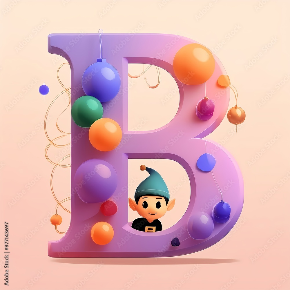 Fototapeta premium A colorful letter B with a little elf inside