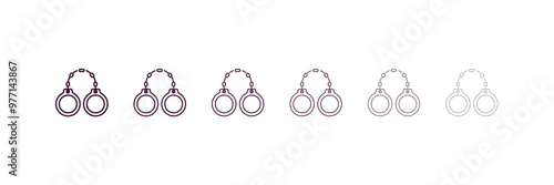 pair of handcuffs outline icon. Linear vector from army and military concept. 6 different line style pair of handcuffs icon included thin, light, regular, medium, bold, black.