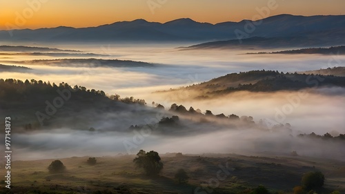 fogcovered valley at sunrise photo