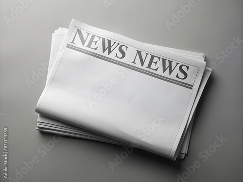 Blank newspaper mockup on a grey backgound. AI Generative