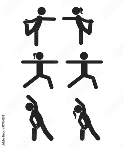 Bundle set sport pictogram couple aerobics, yoga, stretching, warm up, cooling down exercise 