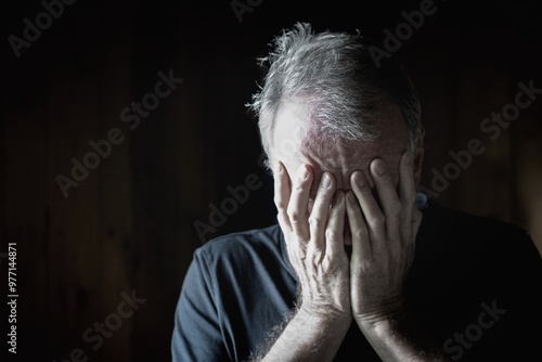 Emotional portrait of frustrated and depressed man. Man feeling guilty.