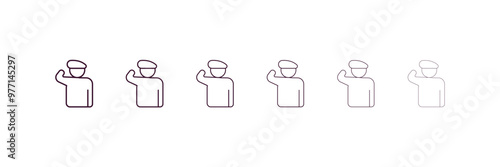 salute outline icon. Linear vector from army and military concept. 6 different line style salute icon included thin, light, regular, medium, bold, black.