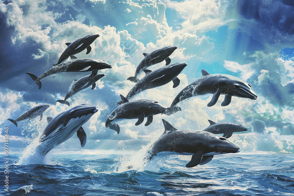 Obraz premium Fantastically beautiful majestic huge whale in ocean