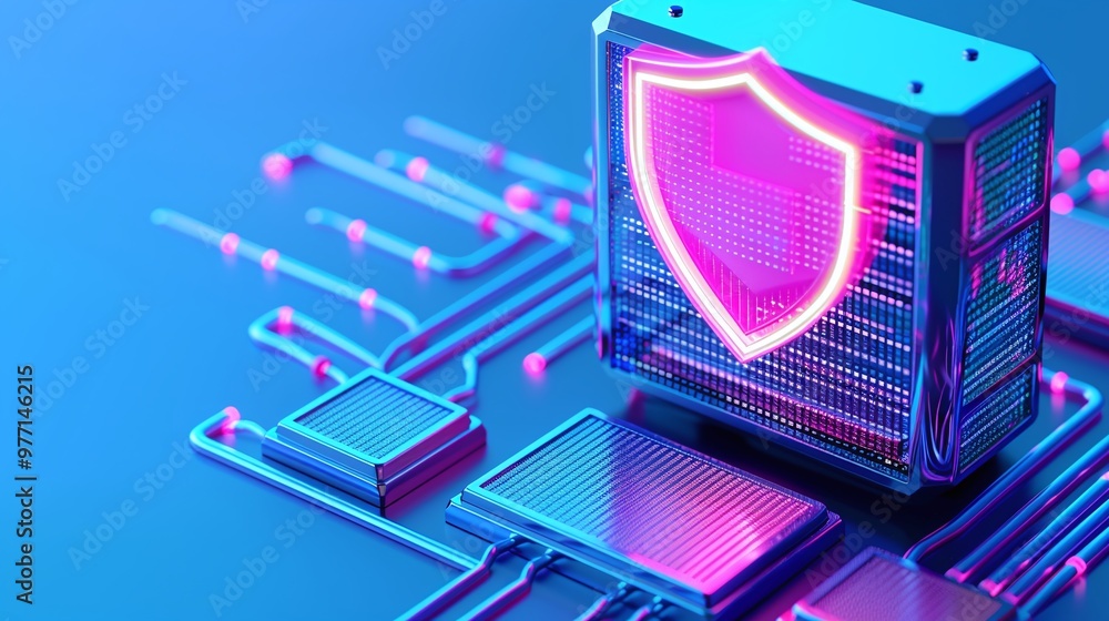 A vibrant digital shield symbolizing cybersecurity protection on a circuit board, showcasing modern technology and innovation. A vibrant digital shield symbolizing cybersecurity protection on a circuit board, showcasing modern technology and innovation.