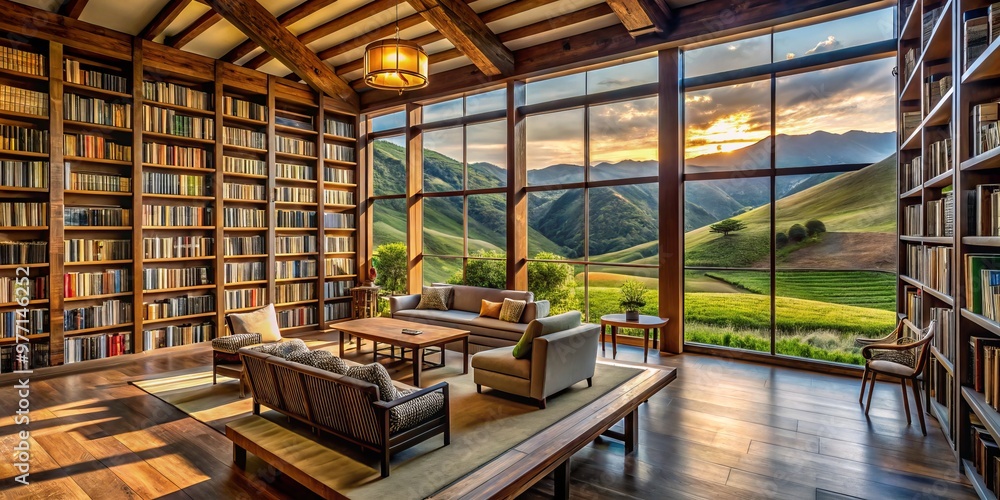 Surrounded by lush greenery, a serene library invites readers to indulge in literary delights, far from the hustle Surrounded by lush greenery, a serene library invites readers to indulge in literary delights, far from the hustle