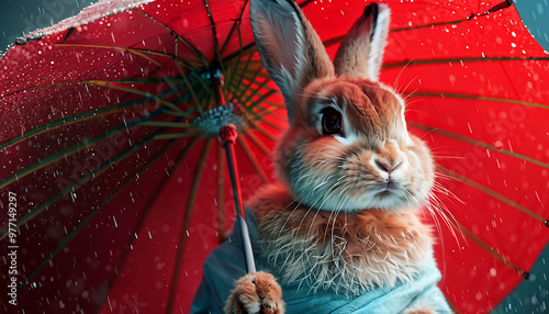 A rabbit holding an umbrella on a rainy day
Generative AI