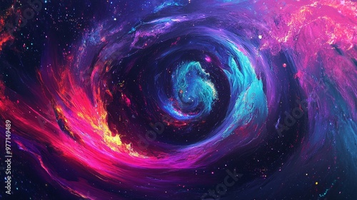 A trippy space scene with pulsating cosmic energy fields and vibrant, neon-colored celestial bodies. The swirling patterns and abstract shapes create a hypnotic and immersive outer space experience.