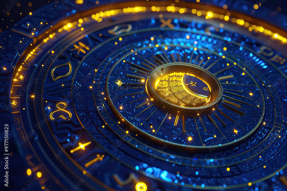 Fototapeta premium Astrological composition with zodiac circle in signs and symbols