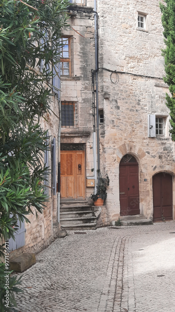 Fototapeta premium Ruelle de Barjac, joli village médiéval situé dans le département du Gard, dans la région Occitanie en France