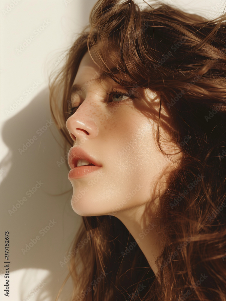Natural beauty young woman glowing skin soft sunlight brown hair relaxed serene mood portrait wallpaper background skincare soft face lady Natural beauty young woman glowing skin soft sunlight brown hair relaxed serene mood portrait wallpaper background skincare soft face lady