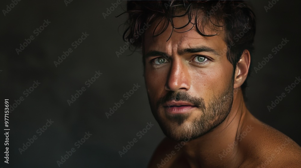 Intense gaze of a young man in natural light setting Intense gaze of a young man in natural light setting