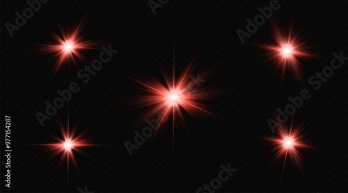 Light effects, glare, glitter, explosion, red light, vector illustration. shining red stars.