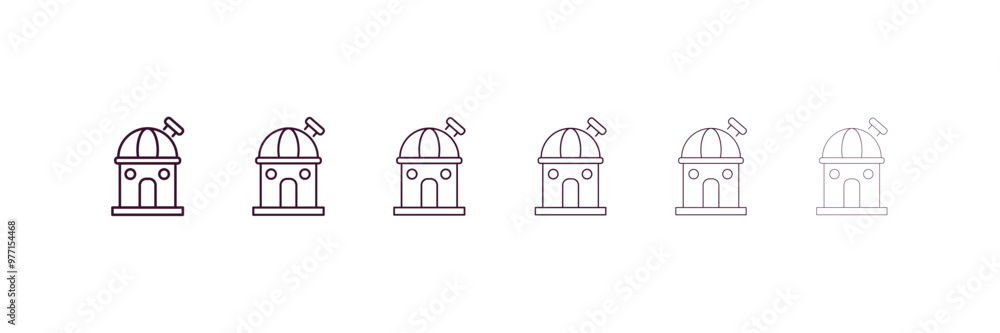observatory outline icon. Linear vector from astronomy concept. 6 different line style observatory icon included thin, light, regular, medium, bold, black. observatory outline icon. Linear vector from astronomy concept. 6 different line style observatory icon included thin, light, regular, medium, bold, black.