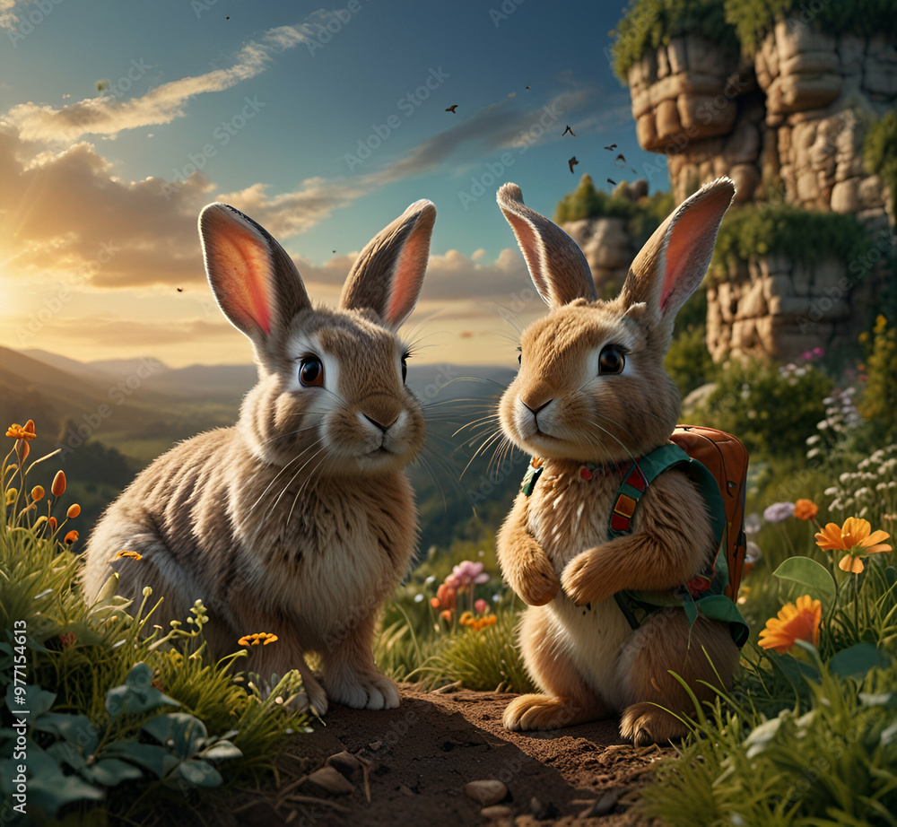 Fototapeta premium A dazzling vibrant illustration of Bunny AI generative