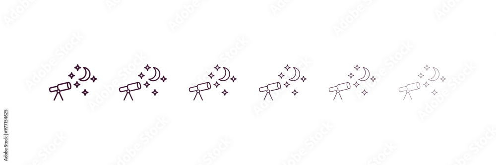 astronomy outline icon. Linear vector from astronomy concept. 6 different line style astronomy icon included thin, light, regular, medium, bold, black. astronomy outline icon. Linear vector from astronomy concept. 6 different line style astronomy icon included thin, light, regular, medium, bold, black.